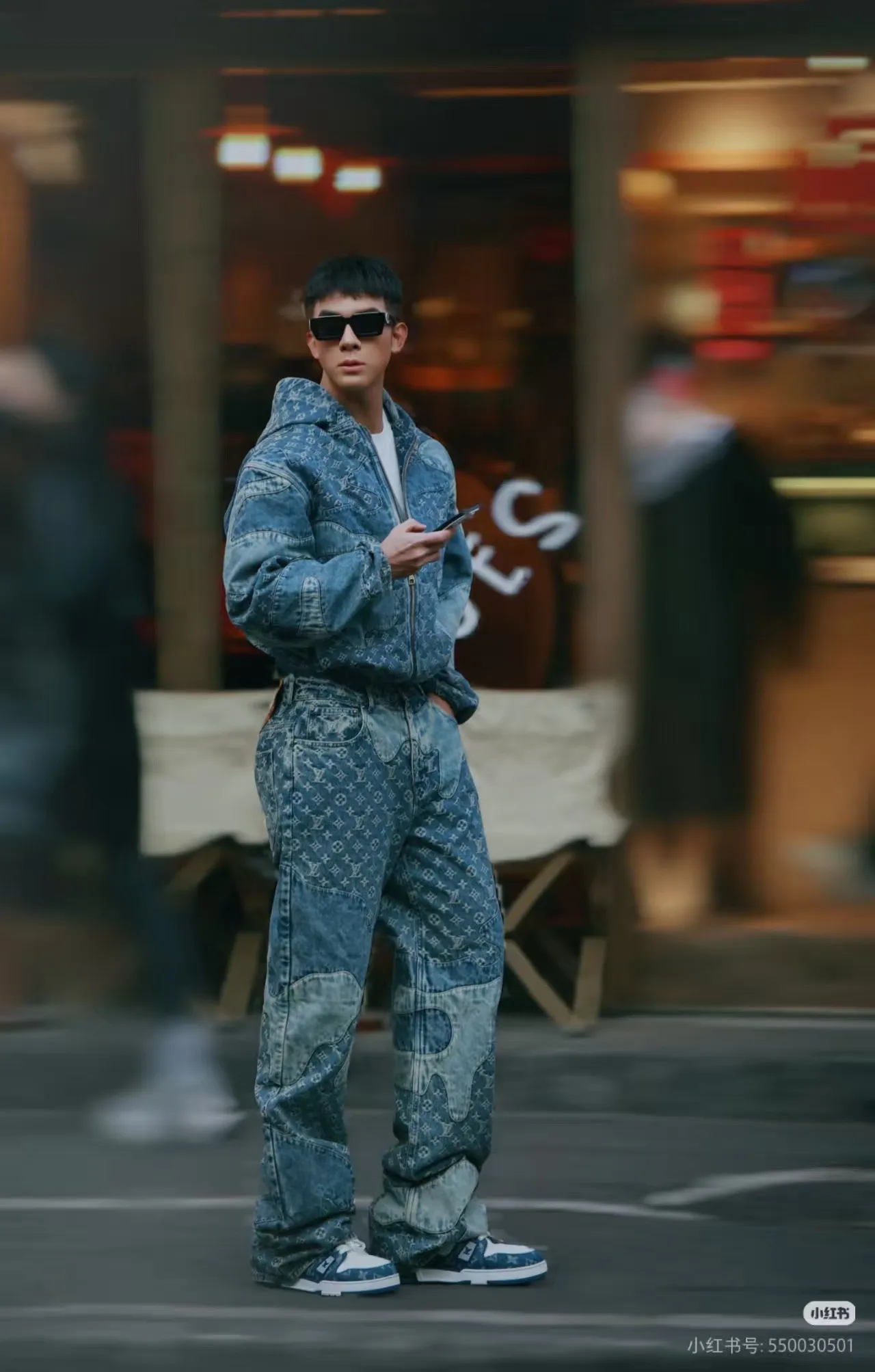 Louis Vuitton/Louis Vuitton love leather brand old flower jacquard jeans